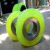 Đắp bánh xe nâng điện Komatsu bằng PU nguyên thủy